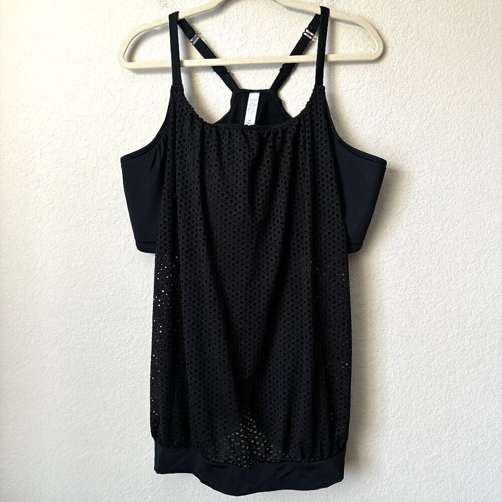 Swim by Cacique Lane Bryant 24 Tankini Swimsuit Top Black Mesh Racerback